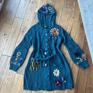Lee Andersen Knitted Jacket Embellished Couture Designer Hooded Art to Wear SM